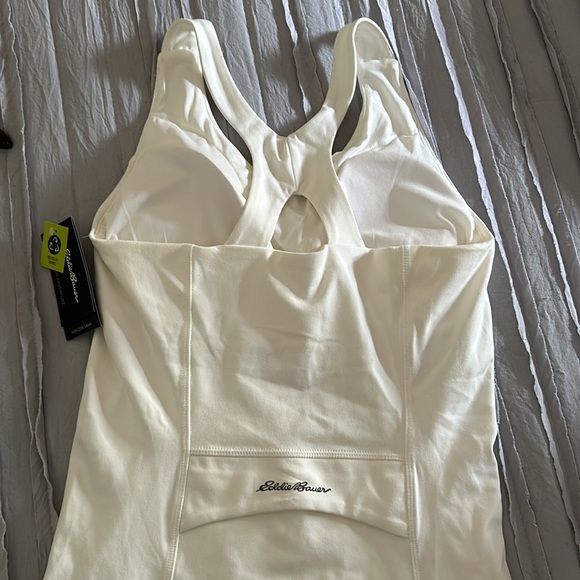Cream high neck active tank with built in bra - Picture 3 of 6